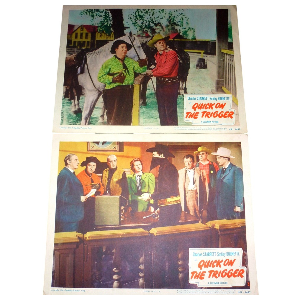 Lot of 2‎ Vintage 1948 Quick on Trigger Lobby Cards Charles Starrett Durango Kid